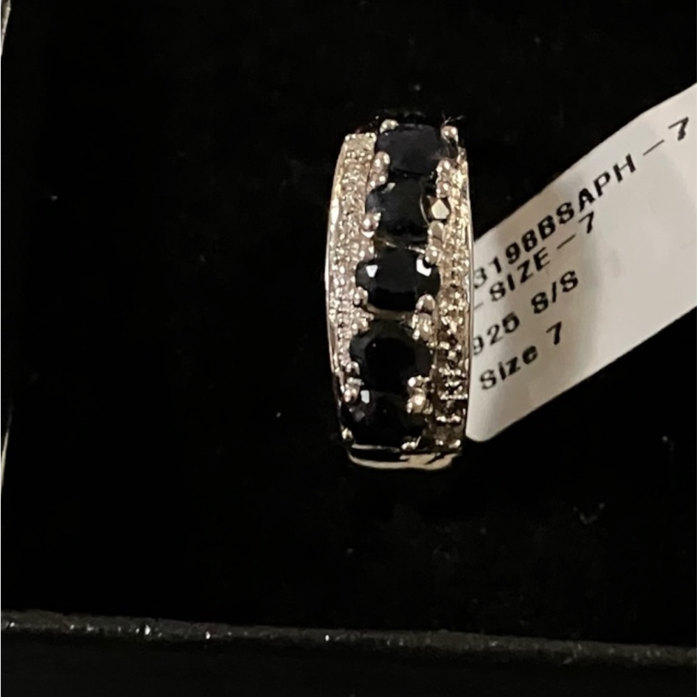 Blue sapphires with diamond Ring , size 7, sterling silver NWT